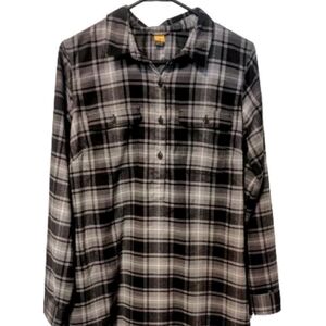 Eddie Bauer Tunic Dress 10 Plaid Flannel Button Up Shirt Grunge Revival 35"L